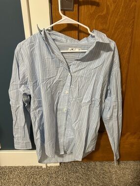 Light Blue Striped Womens Button-Up Shirt